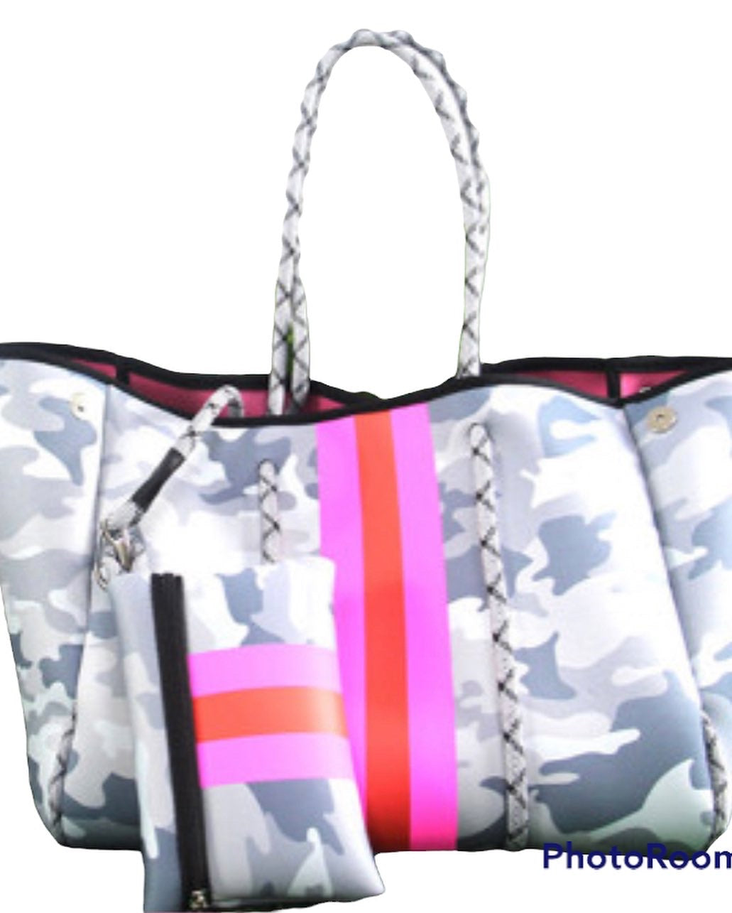 Gray & White Camo Neoprene Tote Bag